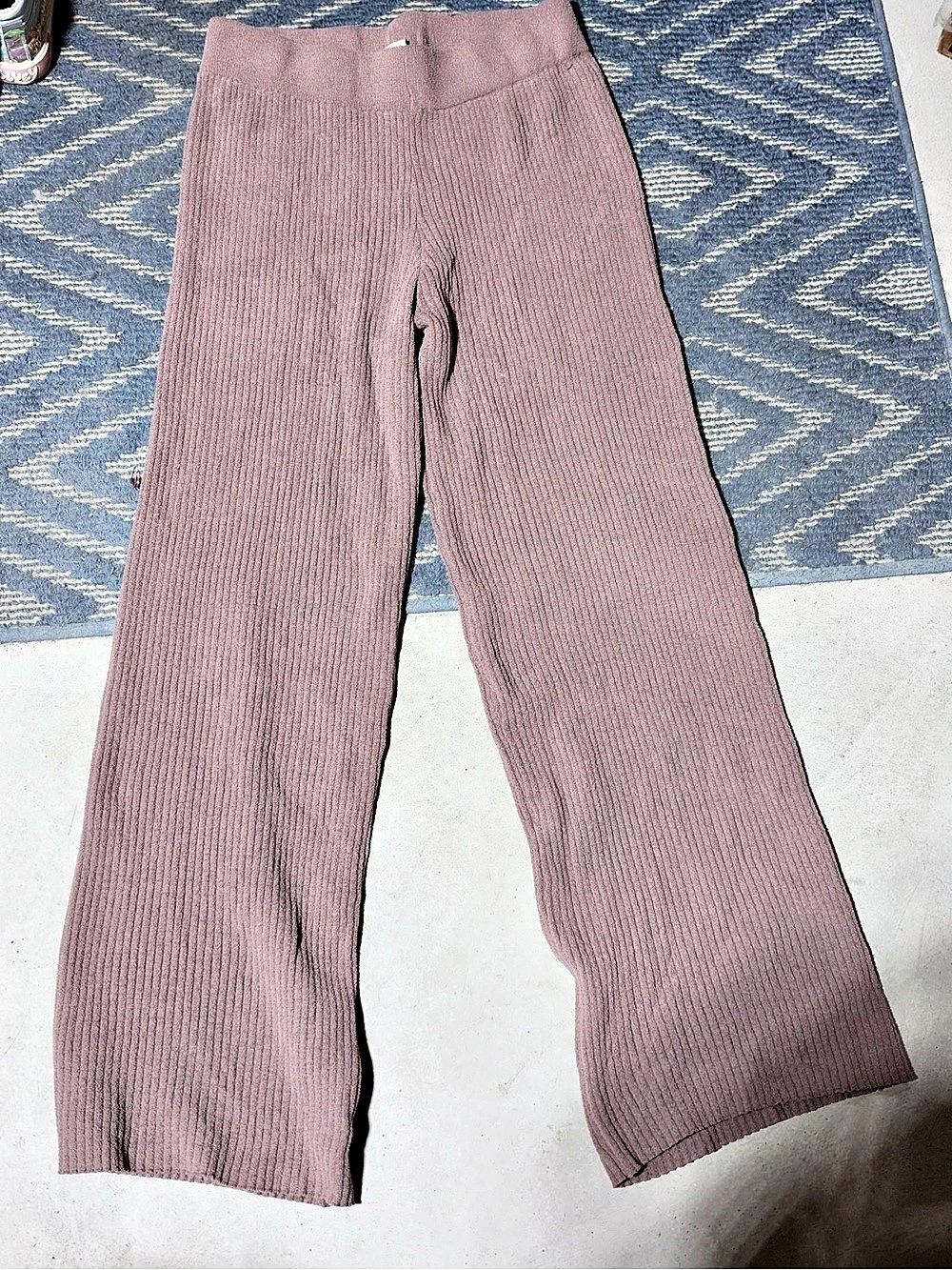 Wide Leg Cotton Pants in Pink Size Medium
